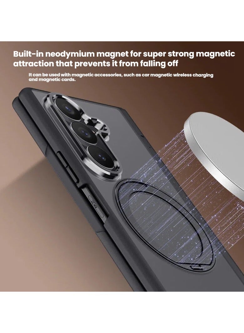 general Matte Semi-Transparent Magnetic Phone Case with Rotating Stand for Samsung Z Fold8, Full-Cover Shockproof Protective Cover - Image 2