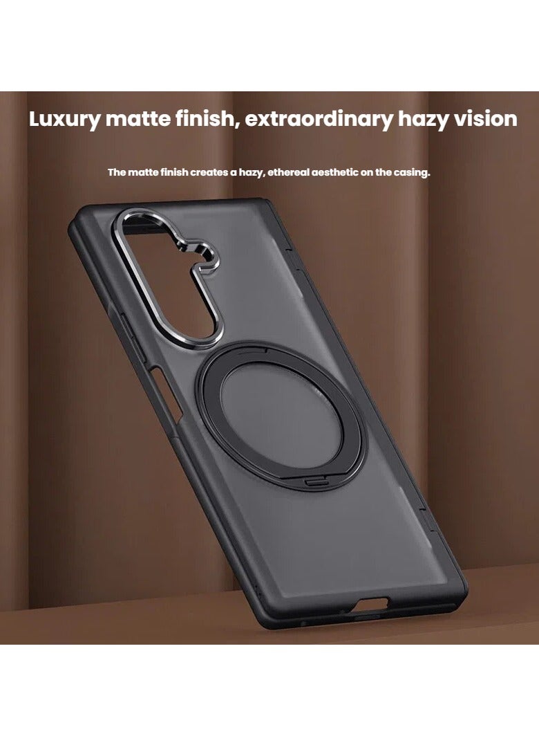general Matte Semi-Transparent Magnetic Phone Case with Rotating Stand for Samsung Z Fold8, Full-Cover Shockproof Protective Cover - Image 3