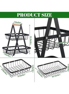 Fruit Basket for Kitchen Countertop,2-Tier Portable Metal Wire Storage Rack with Wooden Handle,Detachable Rectangle Basket for Kitchen Organizer Storage Bread, Snacks, Fruits, 2 Layer Black - pzsku/Z6163CD44DA2A73F9925DZ/45/_/1732621762/2a01e0bf-00f3-4248-8680-8b7dcd21ed44