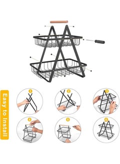 Fruit Basket for Kitchen Countertop,2-Tier Portable Metal Wire Storage Rack with Wooden Handle,Detachable Rectangle Basket for Kitchen Organizer Storage Bread, Snacks, Fruits, 2 Layer Black - pzsku/Z6163CD44DA2A73F9925DZ/45/_/1732621802/d3db62bb-25b6-4164-acf6-b075553d5fa4