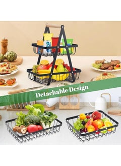 Fruit Basket for Kitchen Countertop,2-Tier Portable Metal Wire Storage Rack with Wooden Handle,Detachable Rectangle Basket for Kitchen Organizer Storage Bread, Snacks, Fruits, 2 Layer Black - pzsku/Z6163CD44DA2A73F9925DZ/45/_/1732621833/522b7386-0aa3-4aed-90ba-124512a92e67