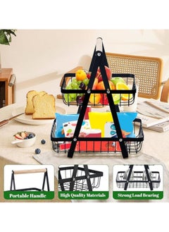 Fruit Basket for Kitchen Countertop,2-Tier Portable Metal Wire Storage Rack with Wooden Handle,Detachable Rectangle Basket for Kitchen Organizer Storage Bread, Snacks, Fruits, 2 Layer Black - pzsku/Z6163CD44DA2A73F9925DZ/45/_/1732621863/ec158df1-f7b4-4837-8292-117369d91aed