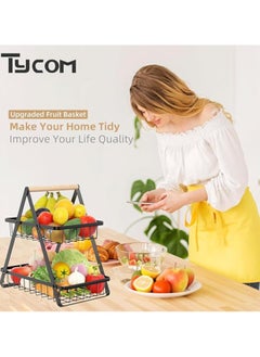 Fruit Basket for Kitchen Countertop,2-Tier Portable Metal Wire Storage Rack with Wooden Handle,Detachable Rectangle Basket for Kitchen Organizer Storage Bread, Snacks, Fruits, 2 Layer Black - pzsku/Z6163CD44DA2A73F9925DZ/45/_/1732621914/dedb850a-6182-4c9c-b593-e3ffc6f4170c