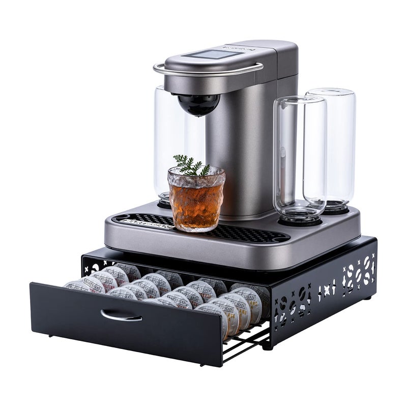 حامل كبسولات بارتيزيان - تخزين كبسولات الكوكتيل - منظم كبسولات بار - تصميم بار وحامل آلة الكوكتيل - معدن أسود بسعة 40 كبسولة