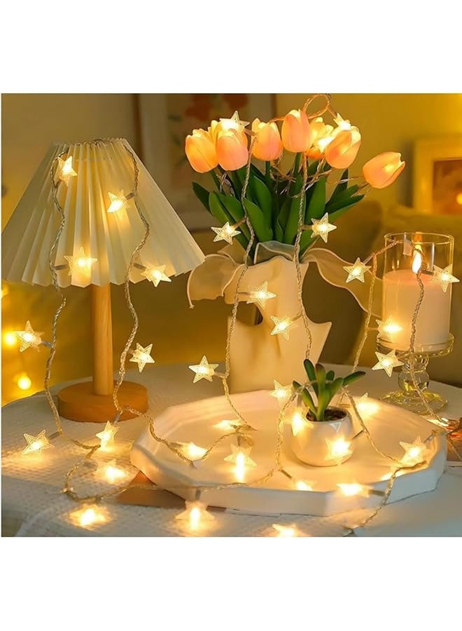 The Bros 2set 40 LED Star String Lights 20FT (6 Meters) Fairy Christmas Lights USB Operated for Indoor & Outdoor, Party, Wedding and Holiday Decorations Warm White - Image 1