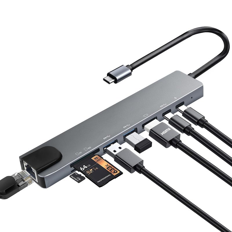 Luonanava USB C Hub Multiport Adapter, 8 in 1 USBC Dongle with 4K HDMI, RJ45 Ethernet, 100W PD Charging, USB 3.0, SD/TF Card Reader, USB-C Docking Station for MacBook Pro/Air, Dell, HP and Other Type C Devices - Image 1