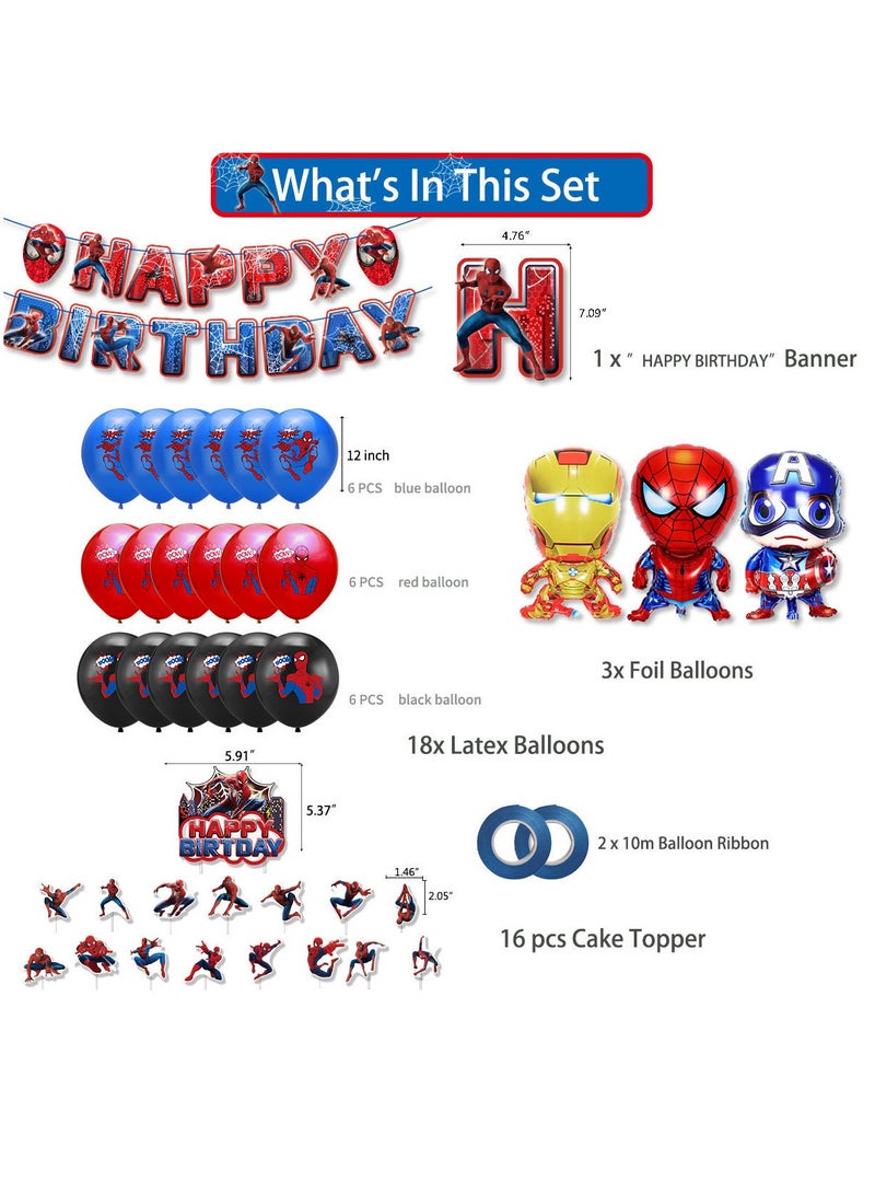 مجموعة تزيين حفلات أعياد الميلاد بموضوع سبايدرمان، لافتة عيد ميلاد سعيد، تزيين الكيك، بالونات علوية للأولاد والبنات، زينة عيد الميلاد - Image 2