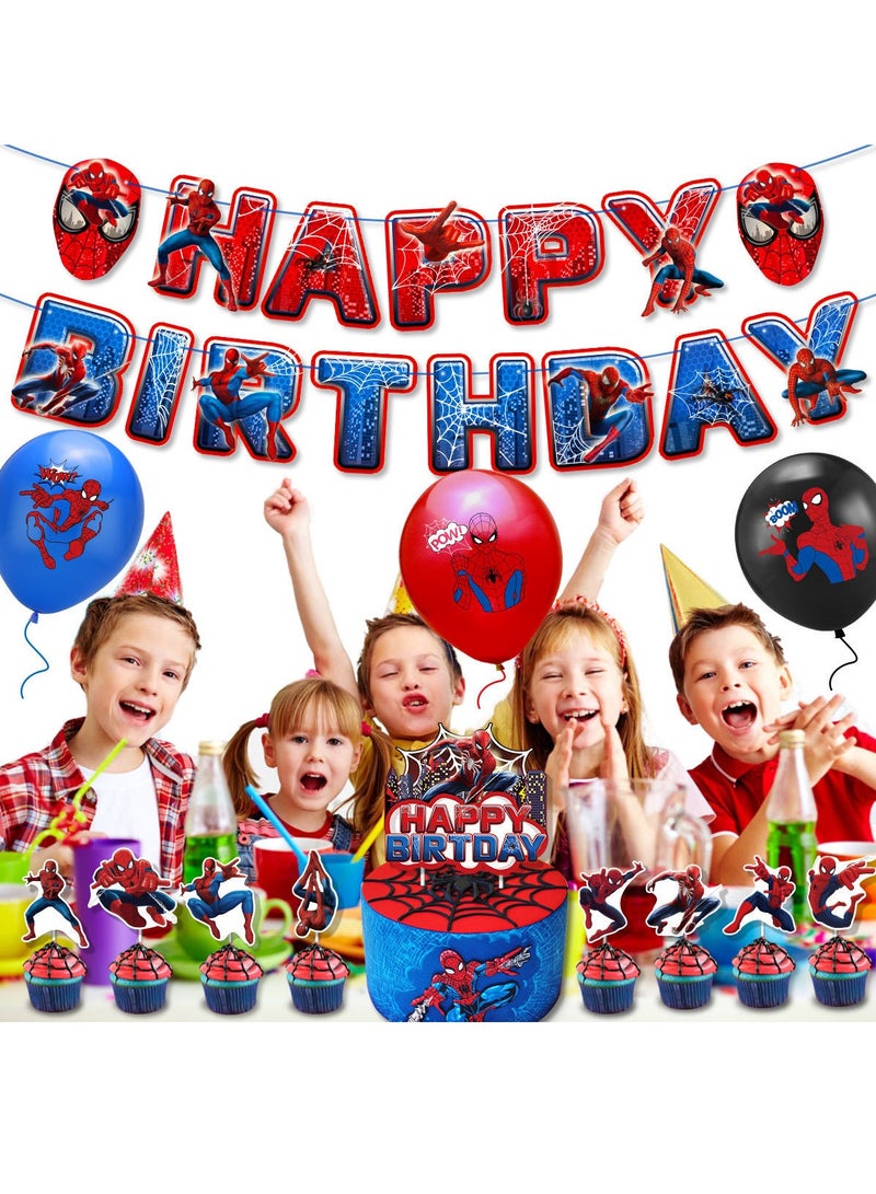مجموعة تزيين حفلات أعياد الميلاد بموضوع سبايدرمان، لافتة عيد ميلاد سعيد، تزيين الكيك، بالونات علوية للأولاد والبنات، زينة عيد الميلاد - Image 3