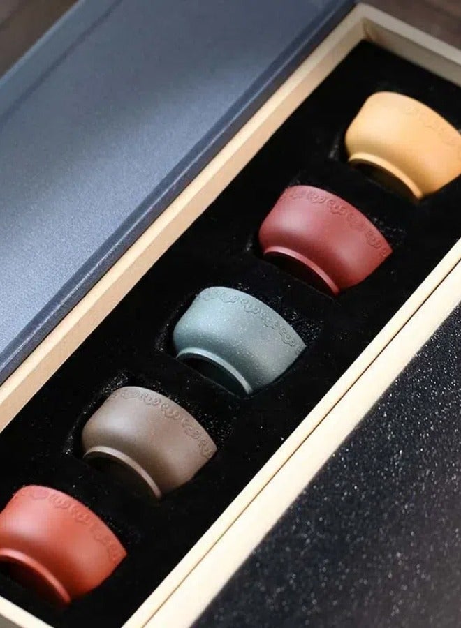 5-Piece Handmade Ceramic Tea Cup Set (Multi-Color) | Home & Office Tea Ware | Ramadan/Eid Business Gift | Specially Designed for Arabic Tea Culture  - Image 1