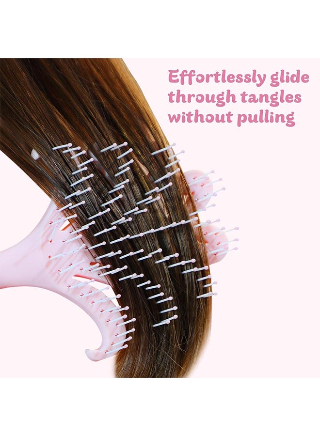 Detangler Brush for Curly Hair, Hair Brush for Wet & Dry Use Curl/Straight/Wavy All Hair Types - No Tangle Easily Comb Wet Hair Brush for Women Men Kid(Pink) - Image 4