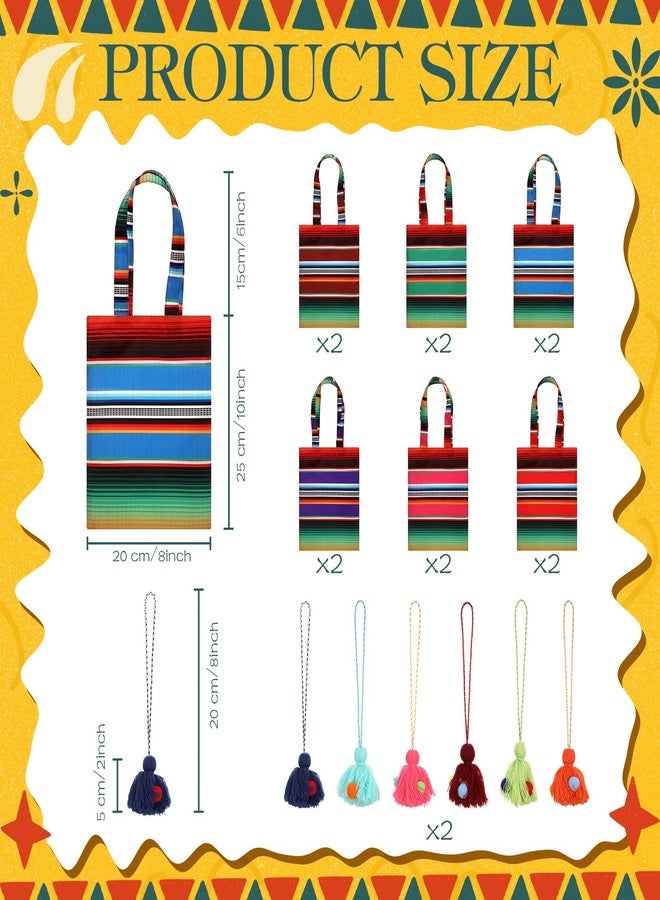 ليفيدي أكياس هدايا صغيرة لحفلات مكسيكية من LEIFIDE، 12 قطعة، مقاس 10 × 8 بوصة، هدية مثالية لحفلات الفييستا، مزينة بشرابات ملونة معلقة، أكياس حلوى مكسيكية صغيرة، مصنوعة من البوليستر، مناسبة لحفلات بطابع مكسيكي. - Image 2