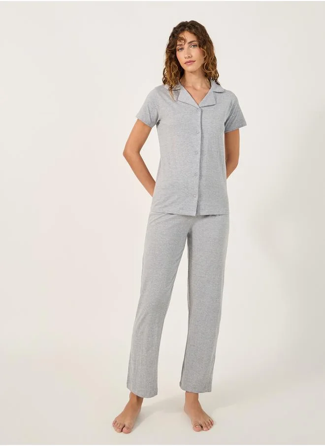 ستايلي COTTON JERSEY SHORT SLEEVE BUTTON THRU SHIRT  and PJ SET