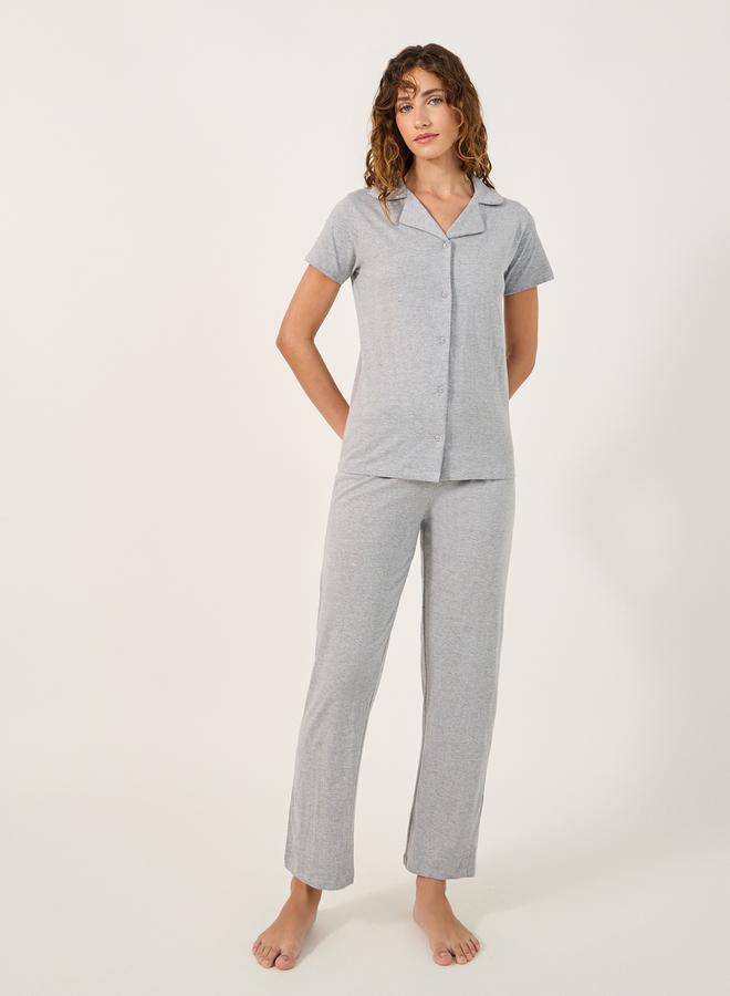 Styli COTTON JERSEY SHORT SLEEVE BUTTON THRU SHIRT  and PJ SET  - Image 1