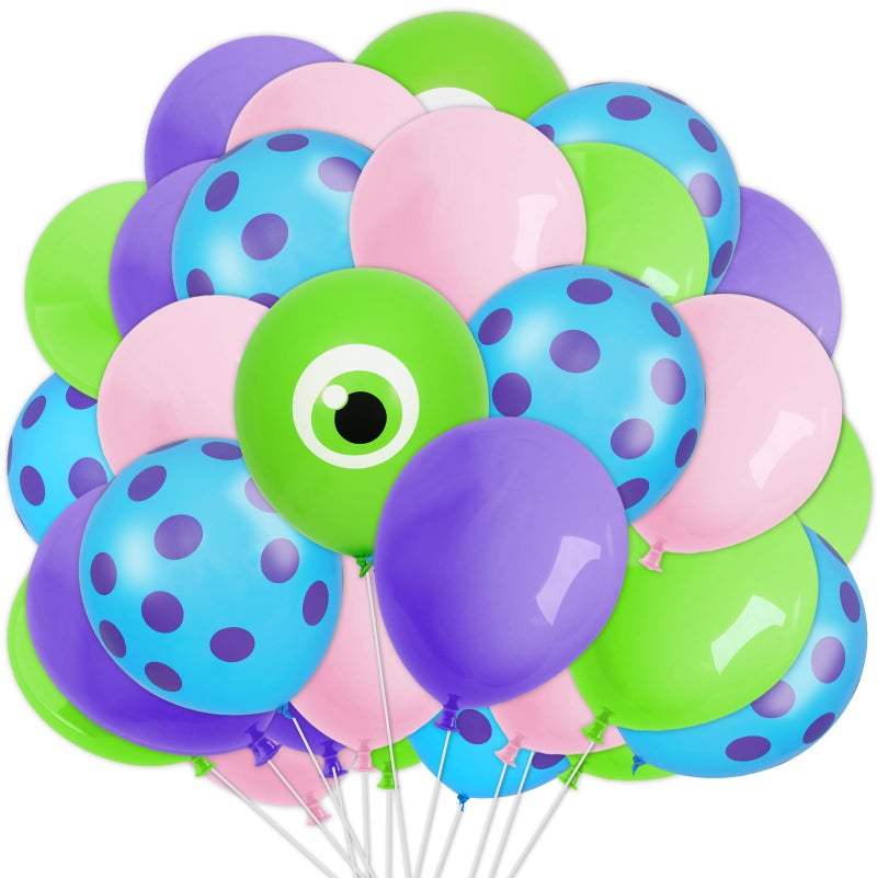 FYSUIMU Monster Balloons 60 Pcs 12 In Purple Green Blue Pink Latex Balloons for Monster Theme Birthday Baby Shower Party Decor - Image 1