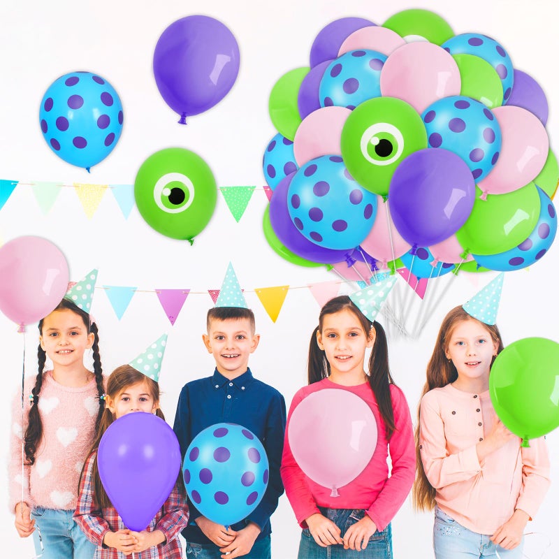 FYSUIMU Monster Balloons 60 Pcs 12 In Purple Green Blue Pink Latex Balloons for Monster Theme Birthday Baby Shower Party Decor - Image 4