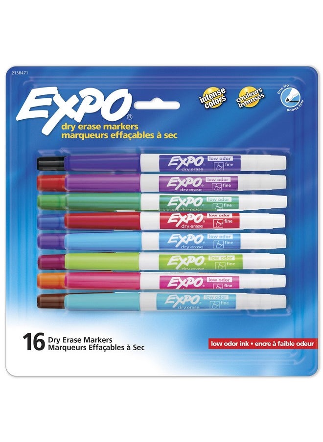 Expo Dry Erase Markers, Whiteboard Markers With Low Odor Ink, Fine Tip, Assorted Vibrant Colors, 16 Count  - Image 1