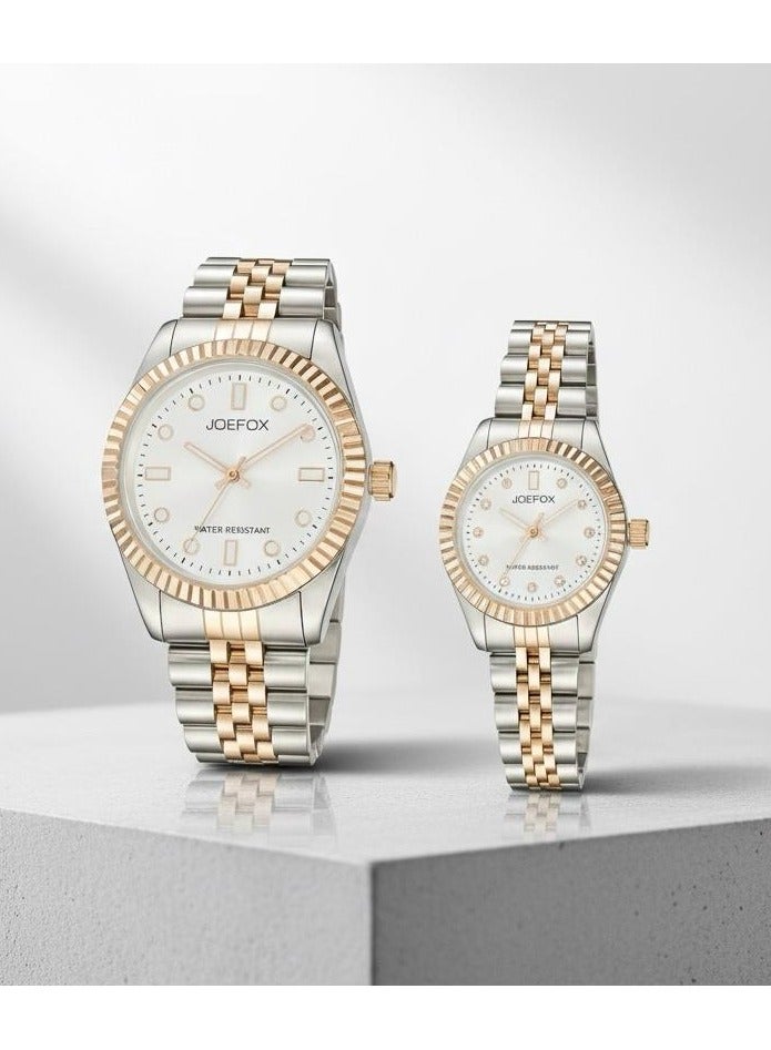 Joefox Luxury Rose gold Analog Quartz Couple Watch set – Waterproof, Stainless Steel Strap,Casual & Formal - Image 1