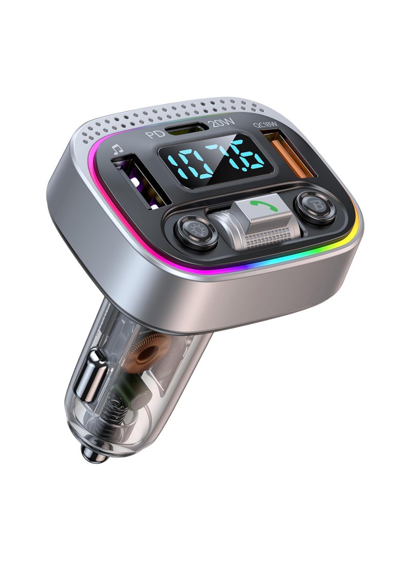 Excefore Bluetooth Adapter for Car, Type-C PD 20W+ QC3.0 Fast USB Charger,Wireless FM Radio Transmitter, Handsfree Calling & Audio Receiver, MP3 Music Player, 7 Colors LED Backlit - Image 1