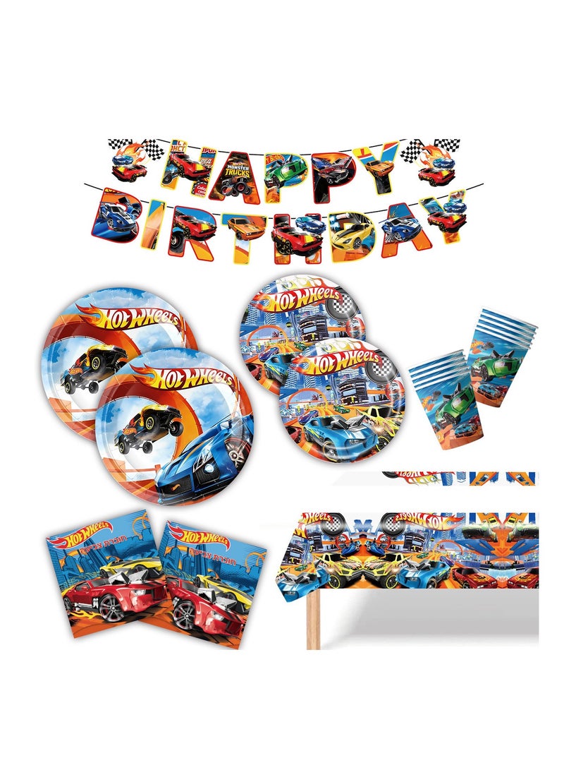 hot wheels car theme birthday party decoration tableware set paper tray paper cup paper towel banner dispensable tableware for party supplies - Image 1