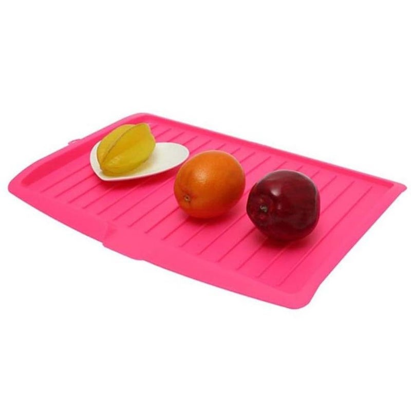Leeonz Dish Drainer Board Plastic Sink Drip Sloping Draining Tray with Kitchen Storage Bag 1Pack Pink - Image 1