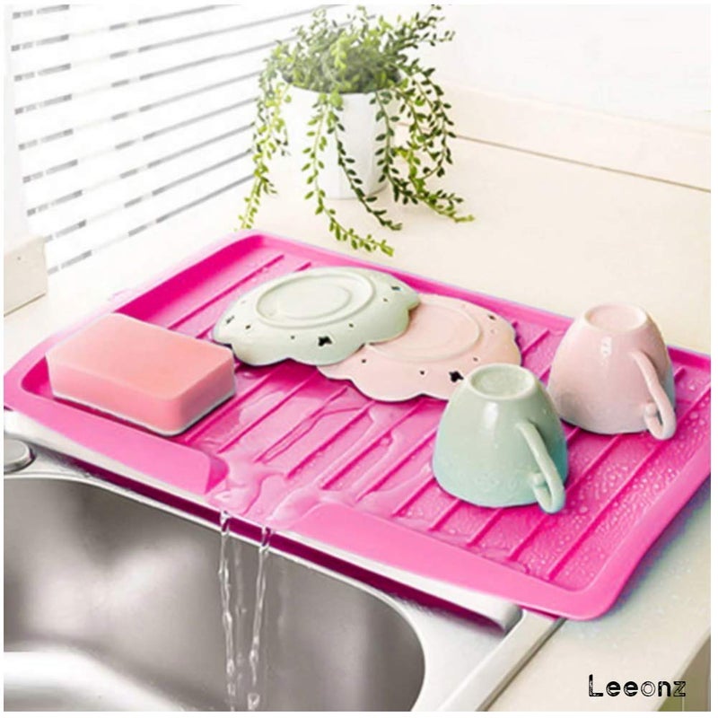 Leeonz Dish Drainer Board Plastic Sink Drip Sloping Draining Tray with Kitchen Storage Bag 1Pack Pink - Image 3
