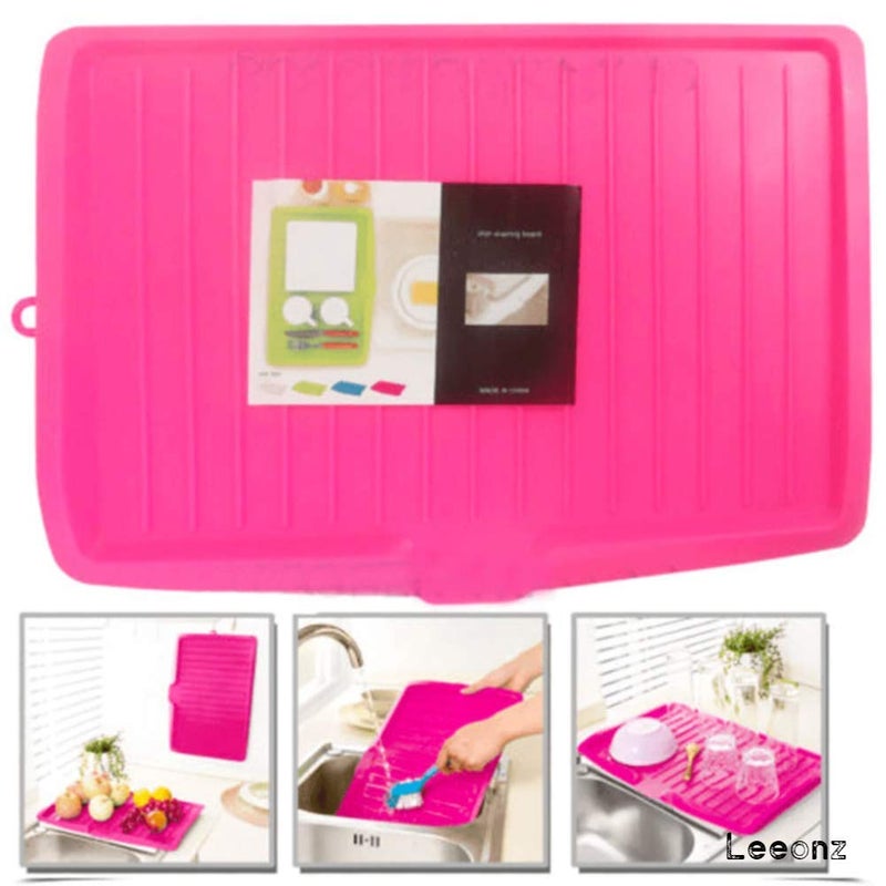 Leeonz Dish Drainer Board Plastic Sink Drip Sloping Draining Tray with Kitchen Storage Bag 1Pack Pink - Image 5