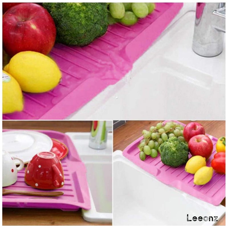 Leeonz Dish Drainer Board Plastic Sink Drip Sloping Draining Tray with Kitchen Storage Bag 1Pack Pink - Image 4