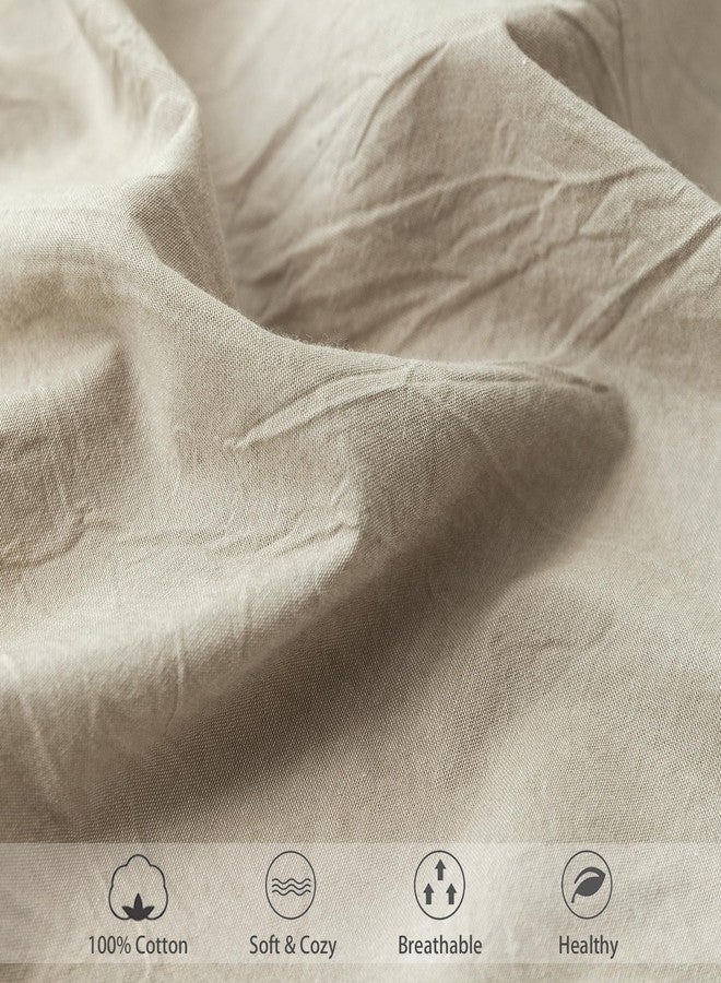 MooMee Fitted Bottom Sheet Only 100% Washed Cotton Linen Like Textured Breathable Durable Soft Comfy Deep Pocket (Tannish Linen Grey, King) - Image 5