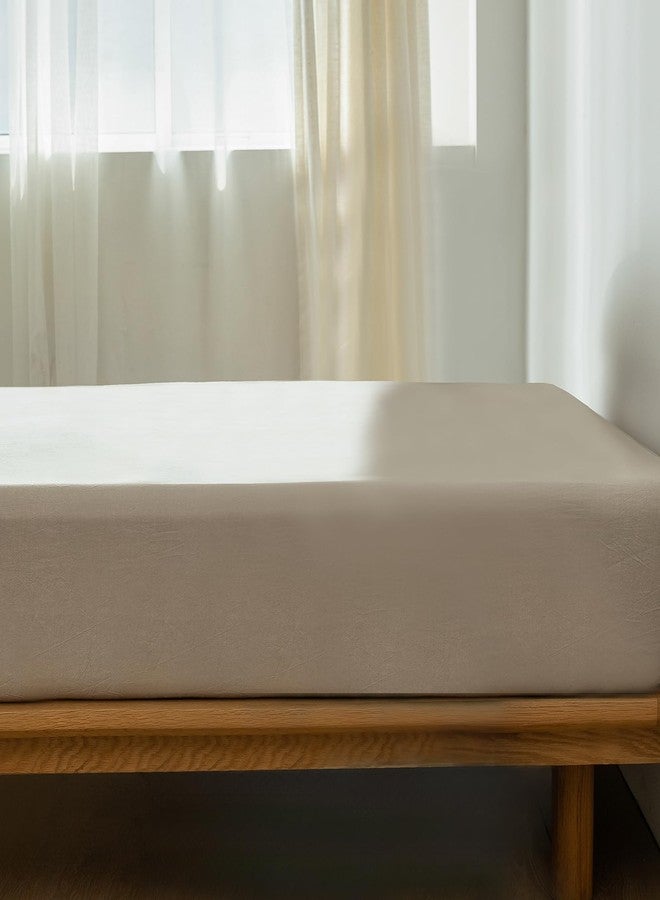 MooMee Fitted Bottom Sheet Only 100% Washed Cotton Linen Like Textured Breathable Durable Soft Comfy Deep Pocket (Tannish Linen Grey, King) - Image 2