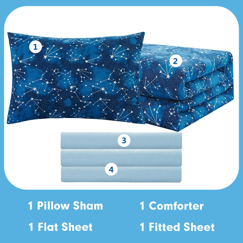 Cokouchyi Twin Comforter Sets for Boys Girls  Glow in The Dark Kids Bedding Sets  4 Pcs Twin Bed in a Bag with Comforter  Sheets  Pillow Sham  Galaxy - Image 4