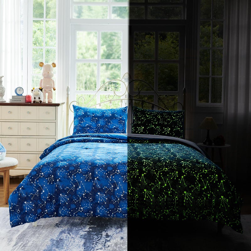 Cokouchyi Twin Comforter Sets for Boys Girls  Glow in The Dark Kids Bedding Sets  4 Pcs Twin Bed in a Bag with Comforter  Sheets  Pillow Sham  Galaxy - Image 1