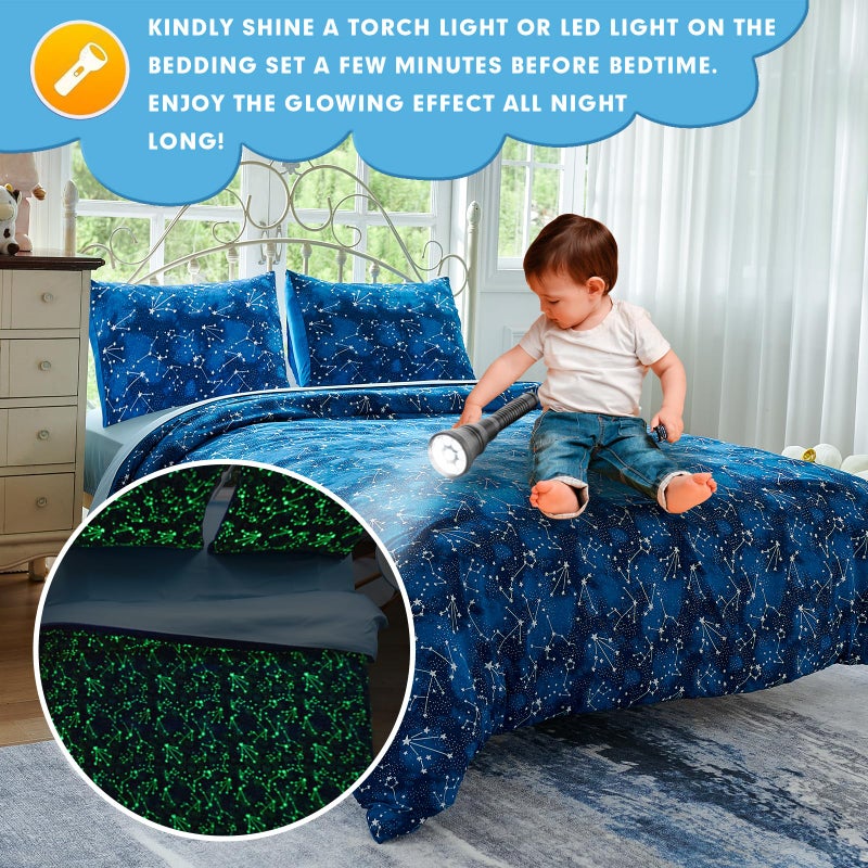 Cokouchyi Twin Comforter Sets for Boys Girls  Glow in The Dark Kids Bedding Sets  4 Pcs Twin Bed in a Bag with Comforter  Sheets  Pillow Sham  Galaxy - Image 2