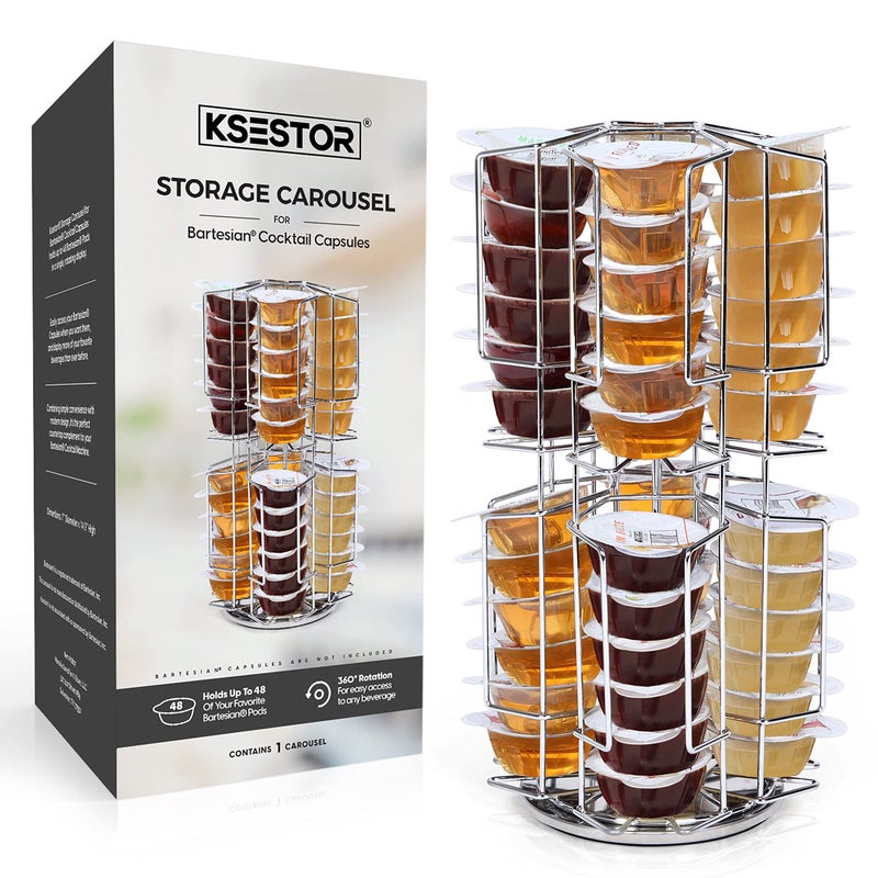 Ksestor Chrome Storage Carousel for Bartesian Capsules  Holds 48 Pods  360Degree Rotating Pod Holder  Compatible with Bartesian Cocktail Machine