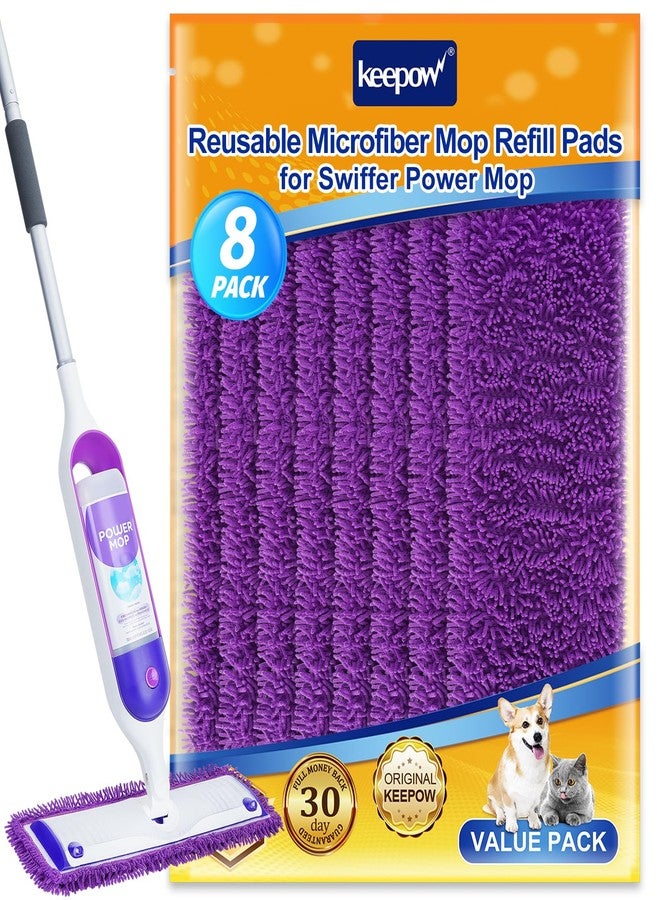 KEEPOW 8 Pack Reusable Pads for Swiffer Power Mop, Refill Pads for Swiffer Power Mop Wood Floor Cleaning, Microfiber Mop Pads for Hardwood Floors - Image 1