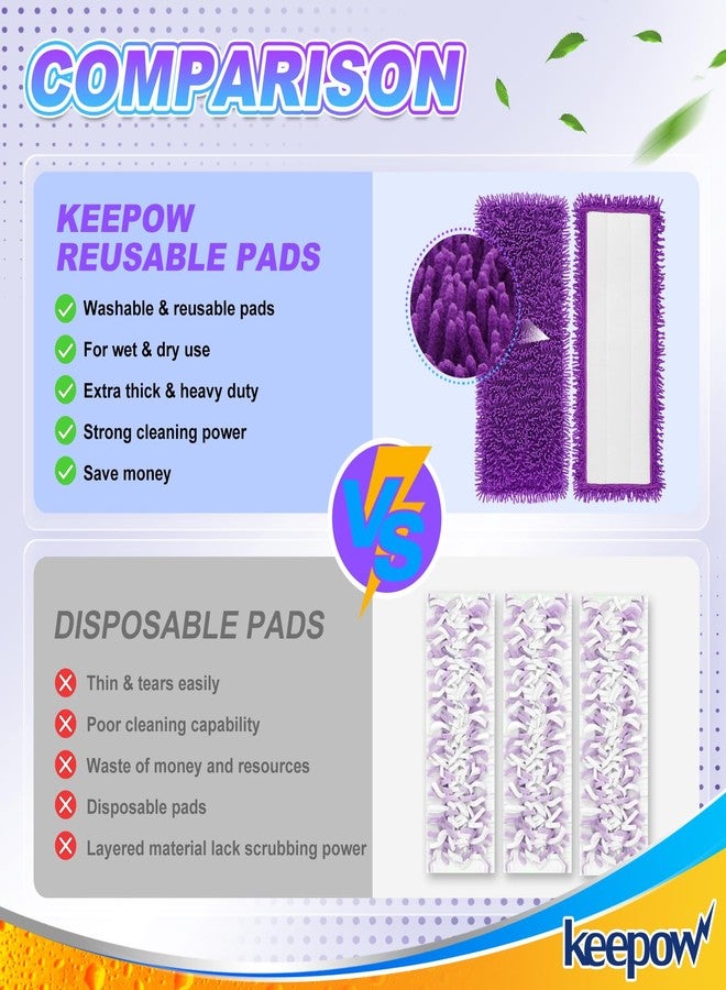 KEEPOW 8 Pack Reusable Pads for Swiffer Power Mop, Refill Pads for Swiffer Power Mop Wood Floor Cleaning, Microfiber Mop Pads for Hardwood Floors - Image 3