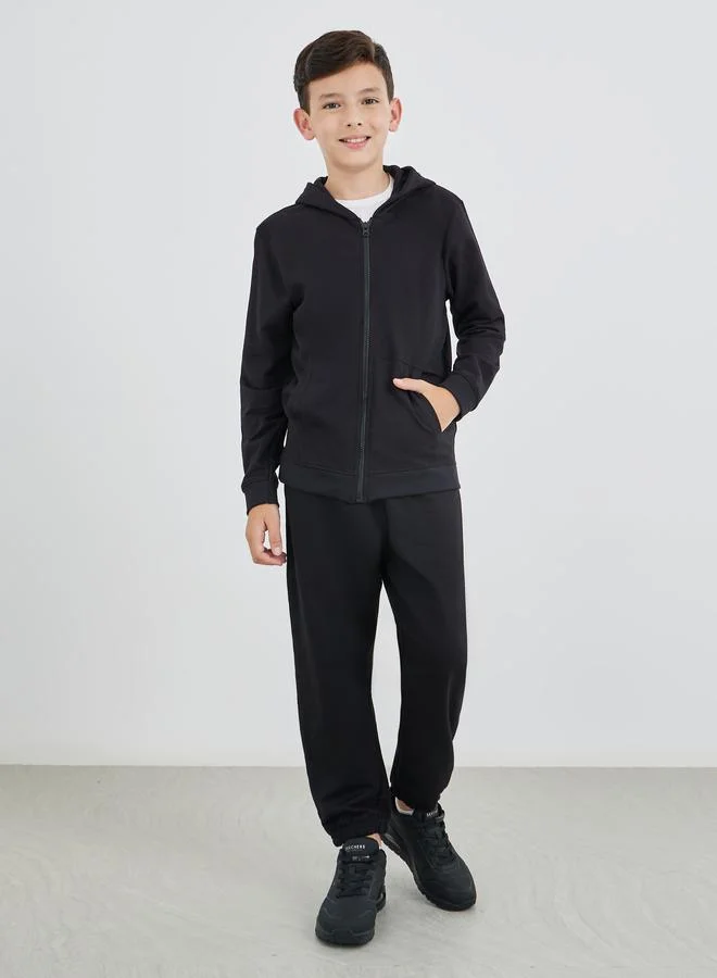 Styli Styli School Uniform Black Full Zip Hoodie with Pockets