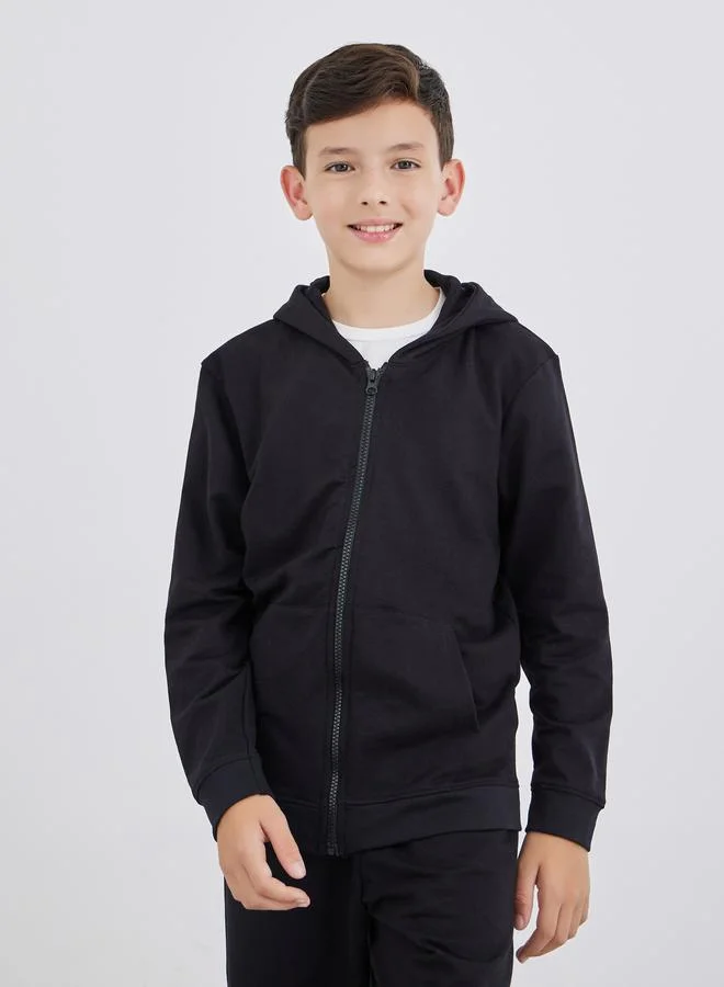 ستايلي Styli School Uniform Black Full Zip Hoodie with Pockets