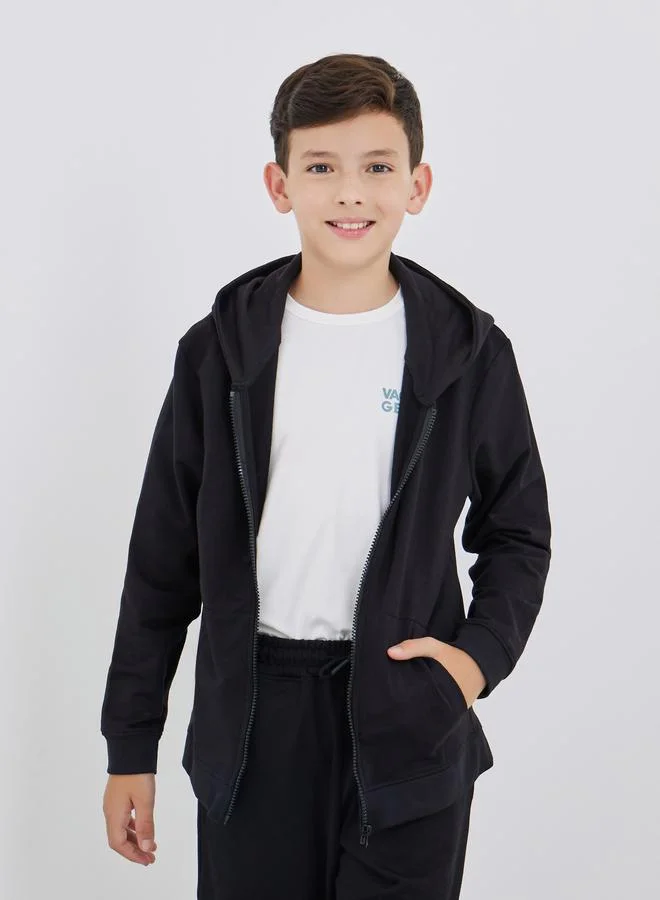 ستايلي Styli School Uniform Black Full Zip Hoodie with Pockets