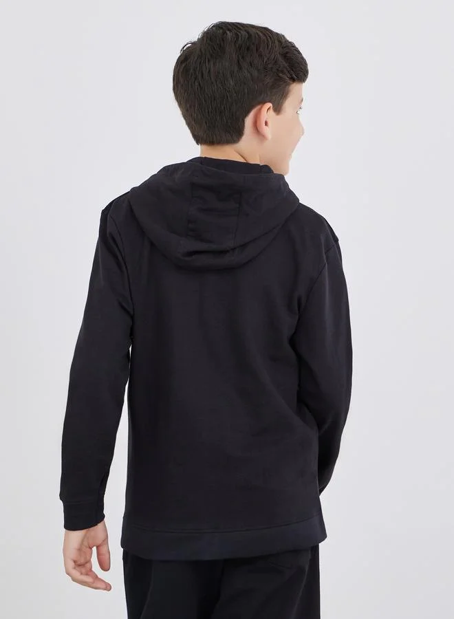 Styli Styli School Uniform Black Full Zip Hoodie with Pockets