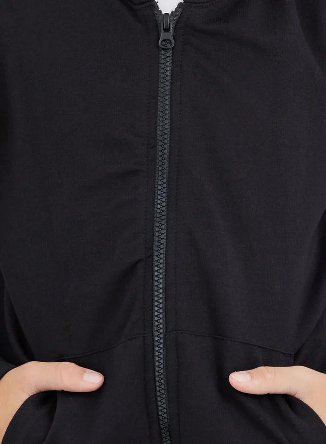 Styli Styli School Uniform Black Full Zip Hoodie with Pockets