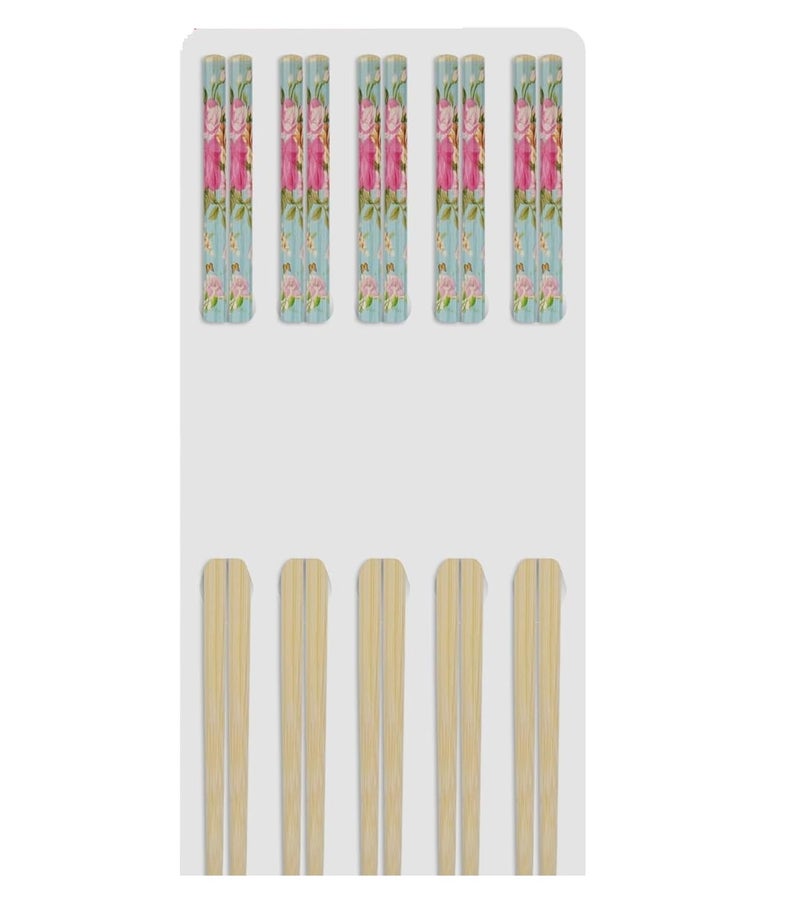 ZAUKY ZAUKY Multicolor Smart Floral Pattern Chopsticks Set 5 Pairs with Case Blue and Pink Design  - Image 1