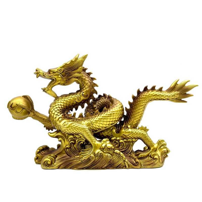 FUNSXBUG 13.6 INCH Chinese Feng Shui Dragon Statue Sculpture Resin Figurines FengShui Decor Home Office Desktop Tabletop Ornaments Decoration Good Lucky Gifts Gold - Image 4