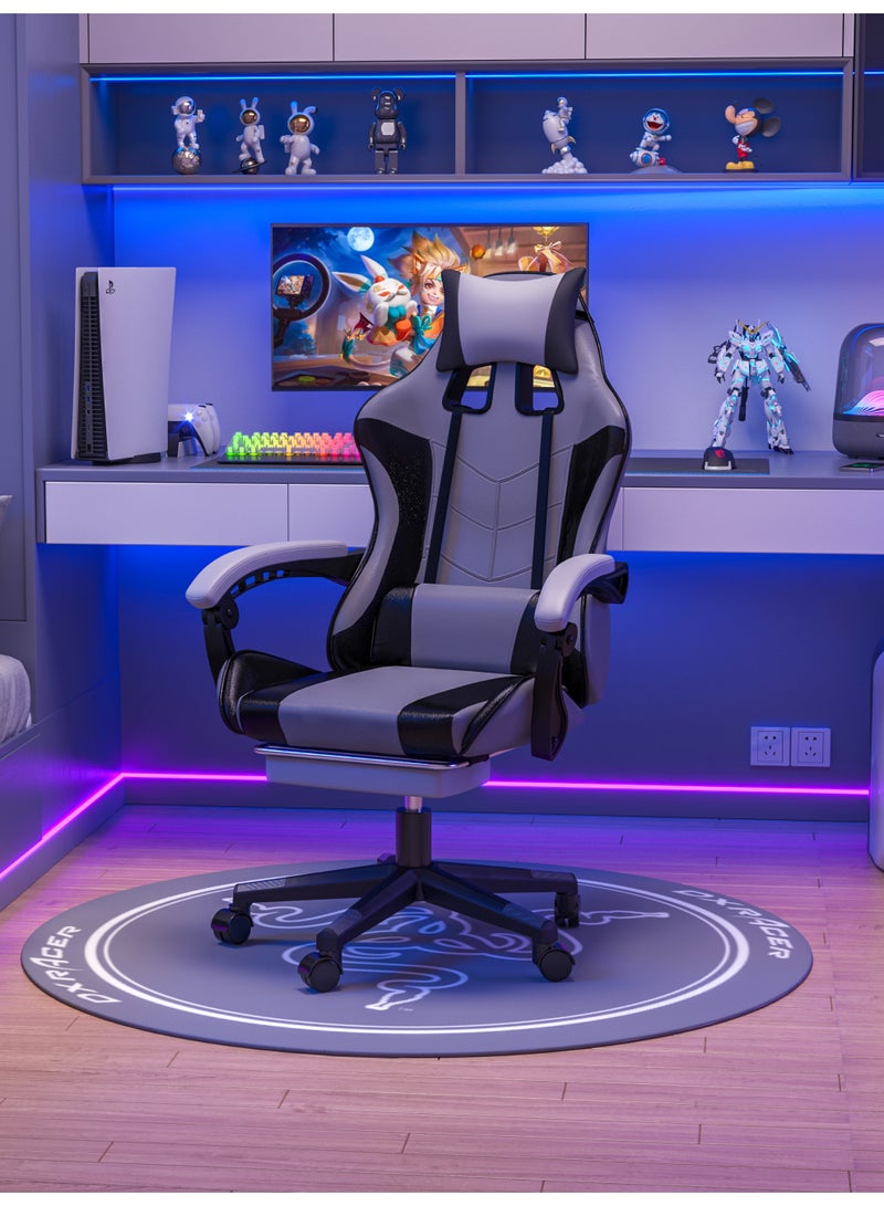 نيولان كرسي ألعاب مريح مع مسند للقدمين، إمالة 135 درجة وارتفاع قابل للتعديل – كرسي مكتب بظهر مرتفع من جلد البولي يوريثان للاعبين والاستخدام المكتبي (رمادي) - Image 1