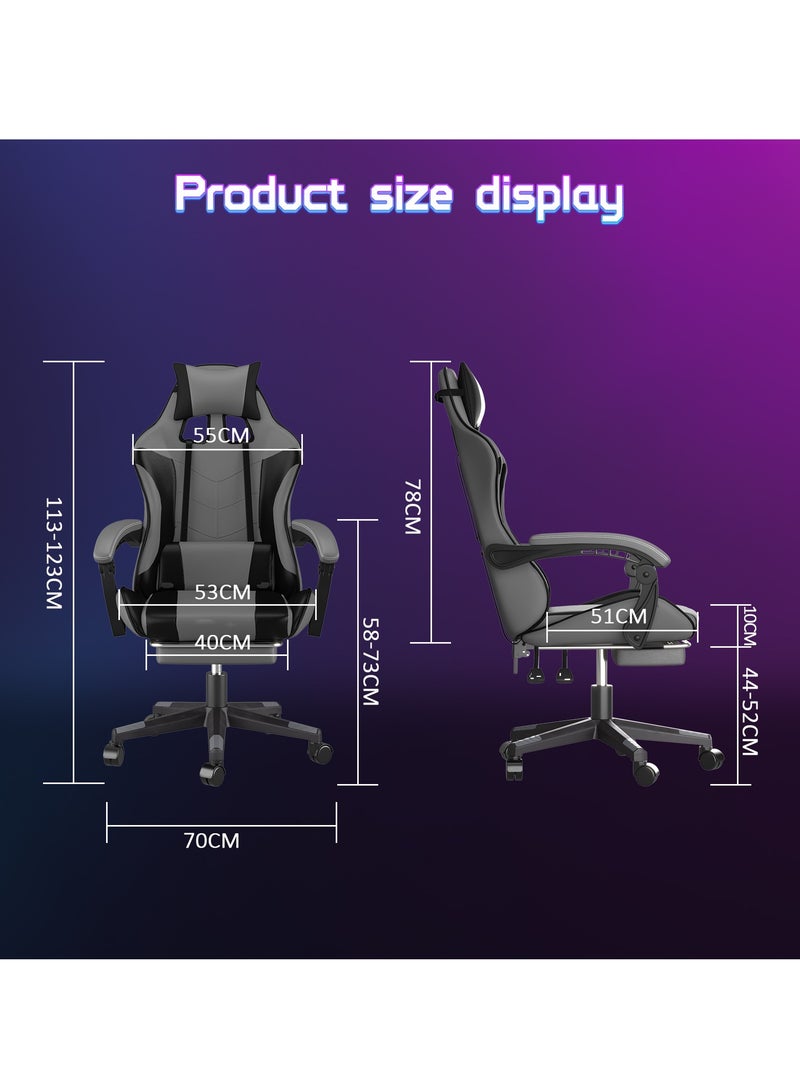 نيولان كرسي ألعاب مريح مع مسند للقدمين، إمالة 135 درجة وارتفاع قابل للتعديل – كرسي مكتب بظهر مرتفع من جلد البولي يوريثان للاعبين والاستخدام المكتبي (رمادي) - Image 2
