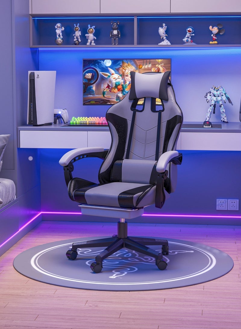 NEWLAN Ergonomic Gaming Chair with Footrest, 135° Recline & Adjustable Height - High Back PU Leather Office Chair for Gamers & Office Use. 113/123*70*53cm - Image 1
