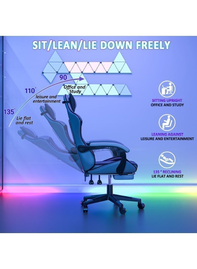 NEWLAN Ergonomic Gaming Chair with Footrest, 135° Recline & Adjustable Height - High Back PU Leather Office Chair for Gamers & Office Use. 113/123*70*53cm - Image 4