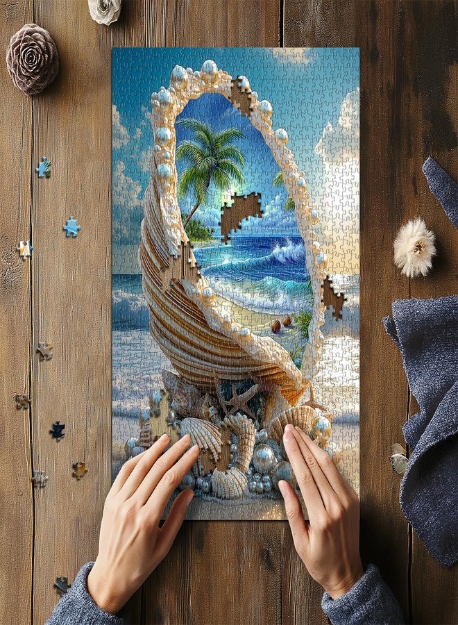 PICKFORU Beach Puzzles for Adults 1000 Piece, PICKFORU Summer Marine Jewel Seashell Puzzle, Unique Beautiful Pearl Shell Ocean Theme, Sea Jigsaw Puzzles Scenery Scenic - Image 3