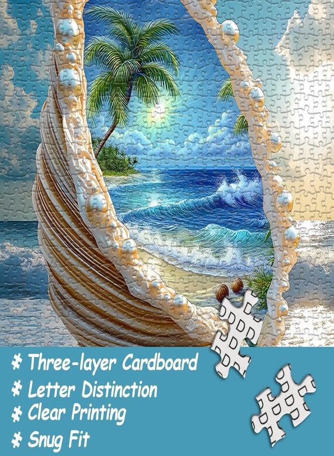 PICKFORU Beach Puzzles for Adults 1000 Piece, PICKFORU Summer Marine Jewel Seashell Puzzle, Unique Beautiful Pearl Shell Ocean Theme, Sea Jigsaw Puzzles Scenery Scenic - Image 5