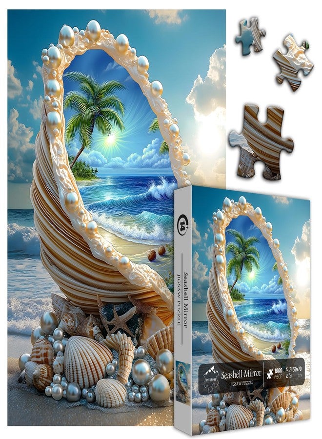 PICKFORU Beach Puzzles for Adults 1000 Piece, PICKFORU Summer Marine Jewel Seashell Puzzle, Unique Beautiful Pearl Shell Ocean Theme, Sea Jigsaw Puzzles Scenery Scenic - Image 2
