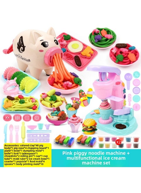 Children's Colored Mud Piglet Noodle Machine Plasticine Ice Cream Mold Tools Suit Clay Toys Zhao Zhisun-Color:Piggy Noodle Maker Dumplings + Multifunctional Ice Cream + 48 Clay + Free Storage Bag✓-Specifications:Other✓